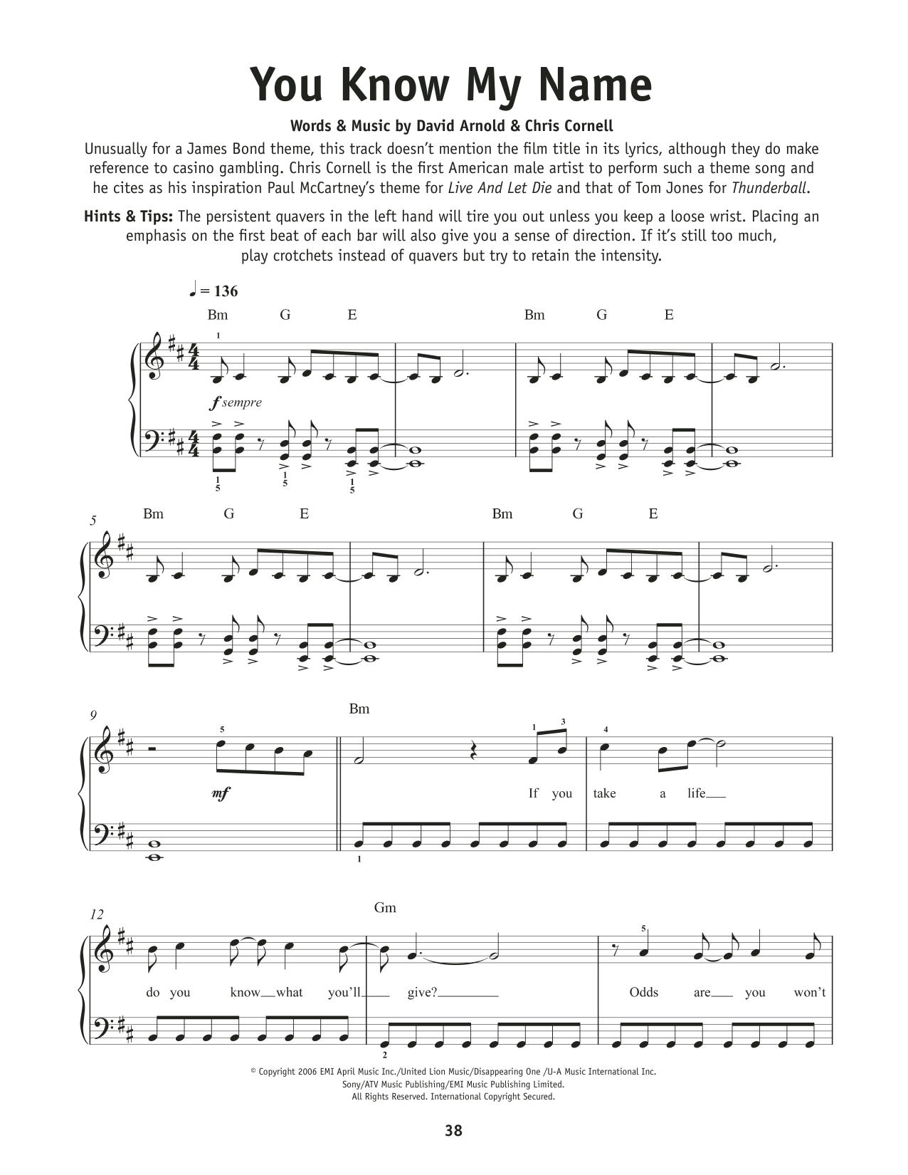 Chris Cornell You Know My Name (from Casino Royale) sheet music notes and chords. Download Printable PDF.