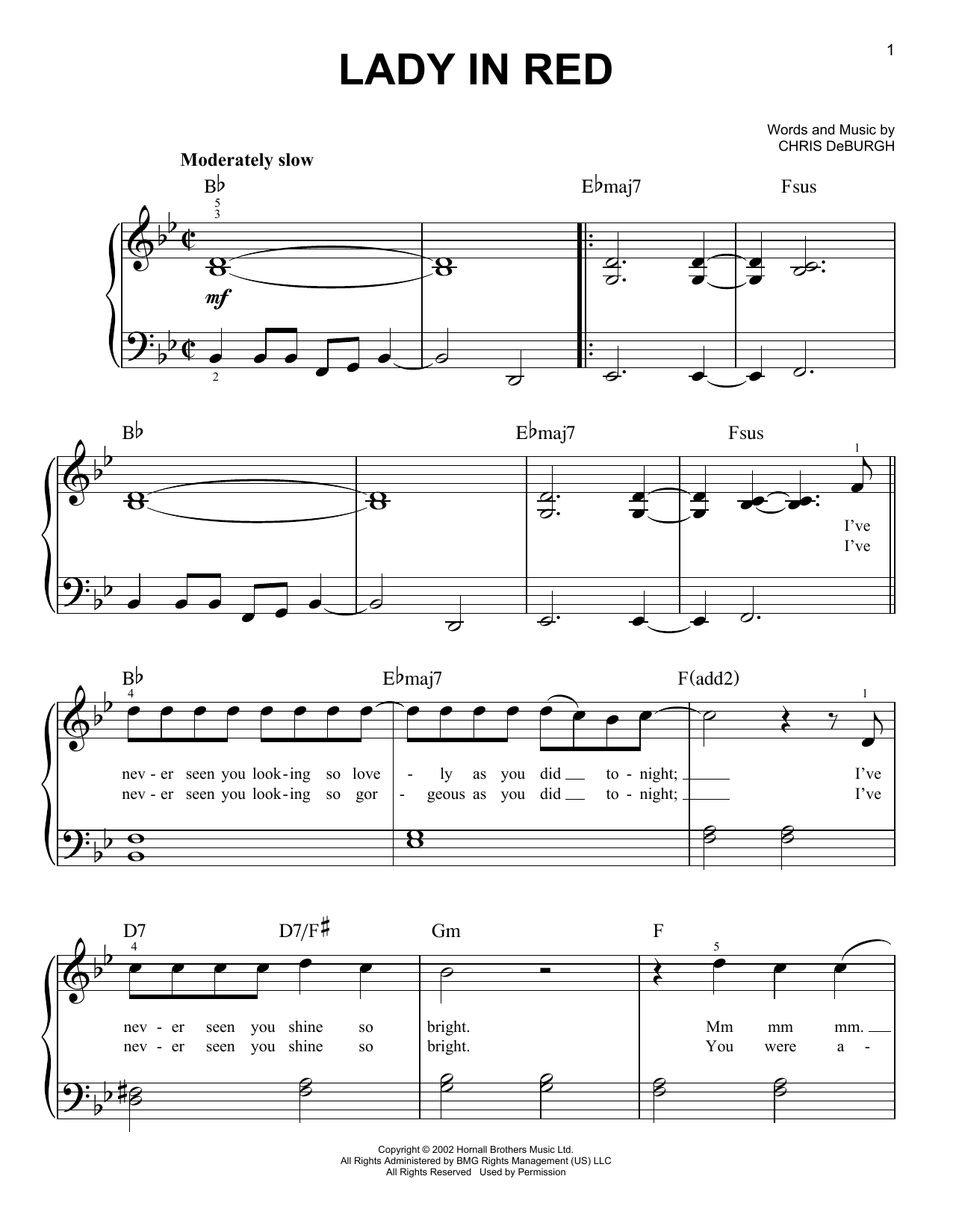 Chris de Burgh Lady In Red sheet music notes and chords. Download Printable PDF.