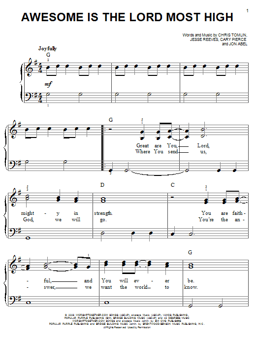 Chris Tomlin Awesome Is The Lord Most High sheet music notes and chords. Download Printable PDF.