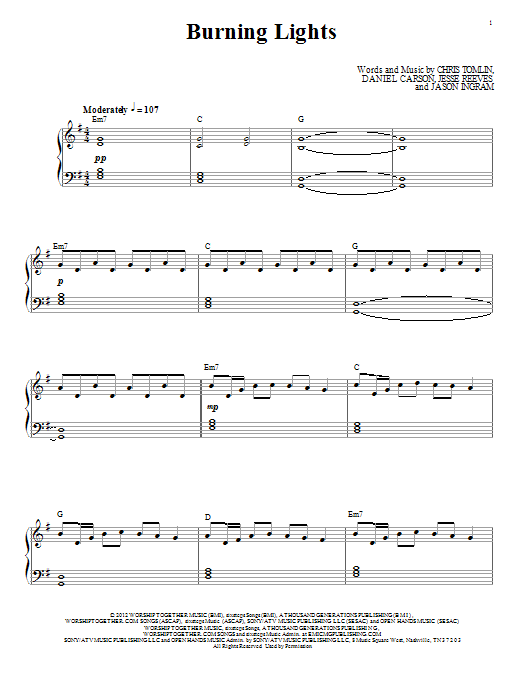 Chris Tomlin Burning Lights sheet music notes and chords. Download Printable PDF.