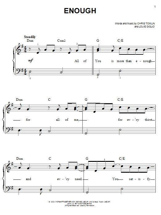 Chris Tomlin Enough sheet music notes and chords. Download Printable PDF.