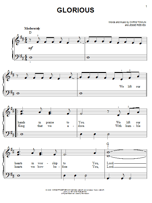 Chris Tomlin Glorious sheet music notes and chords. Download Printable PDF.