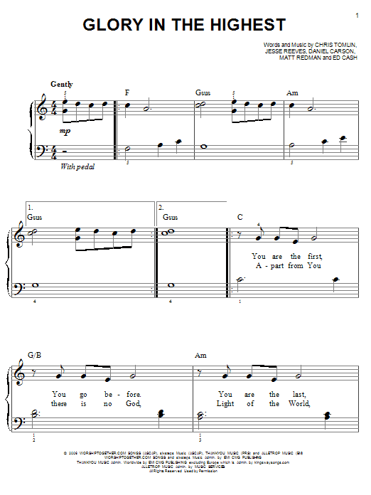 Chris Tomlin Glory In The Highest sheet music notes and chords. Download Printable PDF.