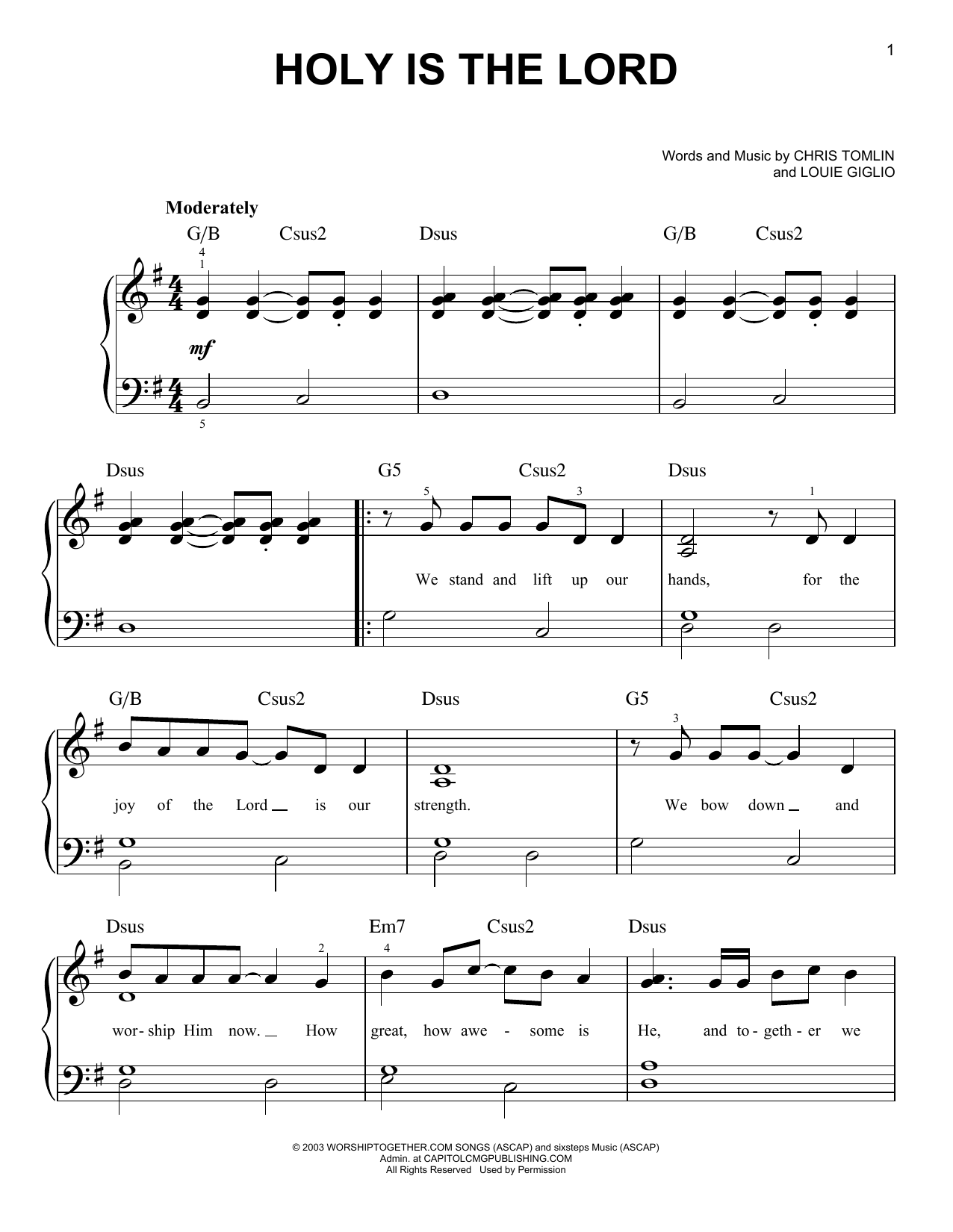 Chris Tomlin Holy Is The Lord sheet music notes and chords. Download Printable PDF.