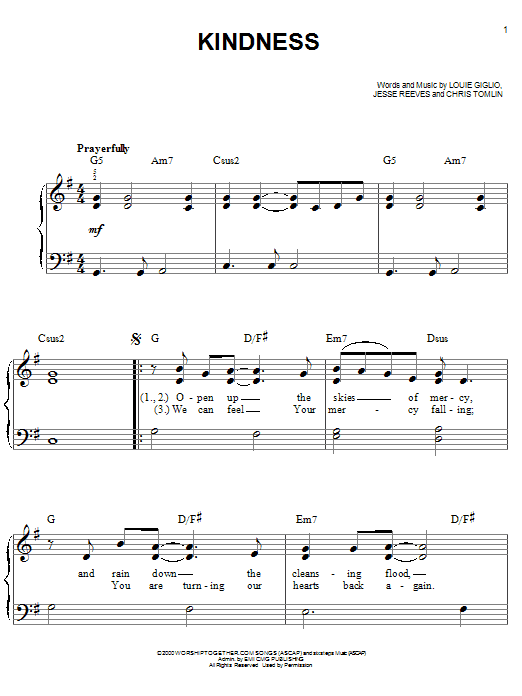 Chris Tomlin Kindness sheet music notes and chords. Download Printable PDF.