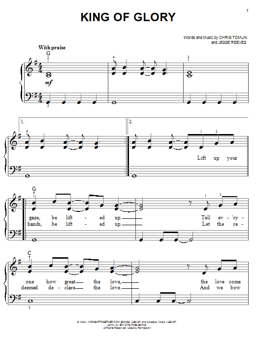 Chris Tomlin King Of Glory sheet music notes and chords. Download Printable PDF.