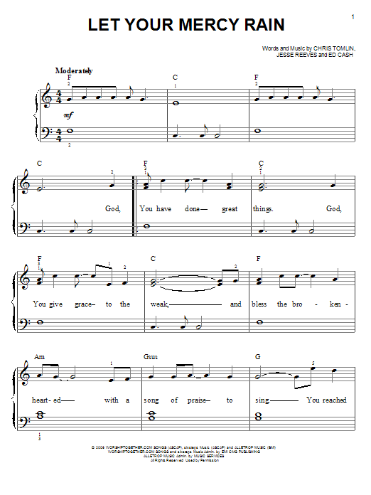 Chris Tomlin Let Your Mercy Rain sheet music notes and chords. Download Printable PDF.