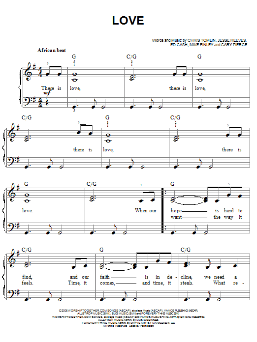 Chris Tomlin Love sheet music notes and chords. Download Printable PDF.