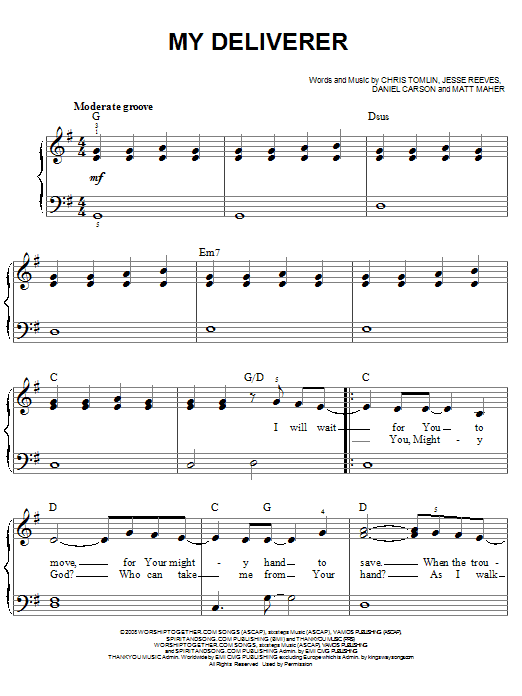 Chris Tomlin My Deliverer sheet music notes and chords. Download Printable PDF.