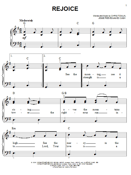 Chris Tomlin Rejoice sheet music notes and chords. Download Printable PDF.