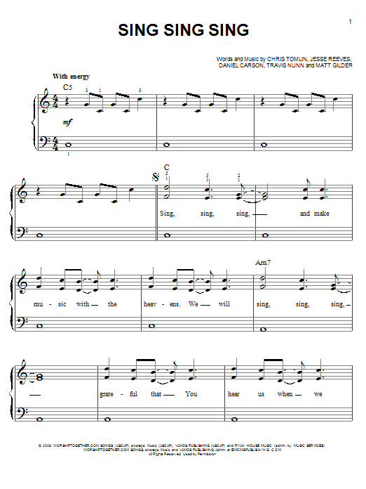 Chris Tomlin Sing, Sing, Sing sheet music notes and chords. Download Printable PDF.