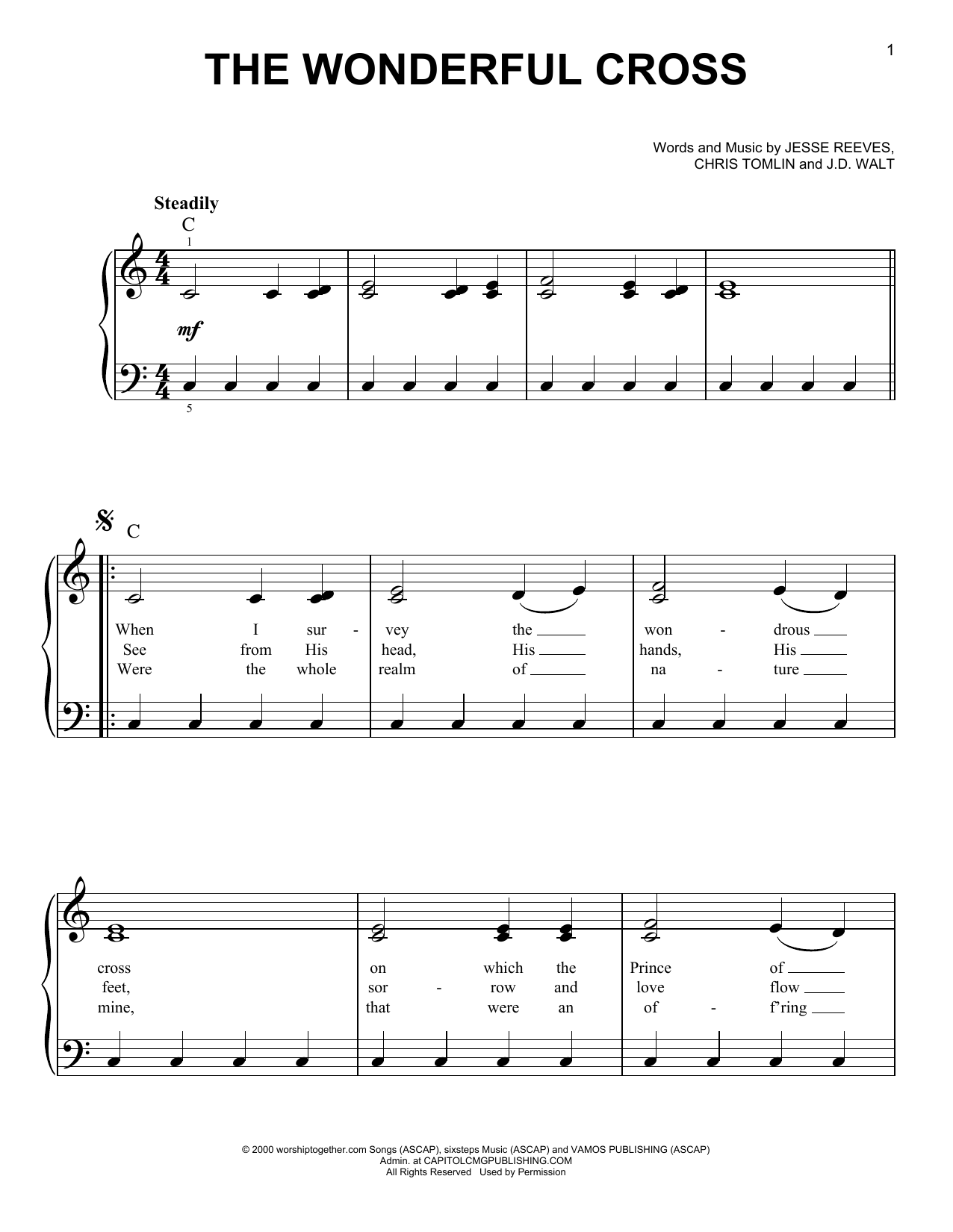 Phillips, Craig & Dean The Wonderful Cross sheet music notes and chords. Download Printable PDF.