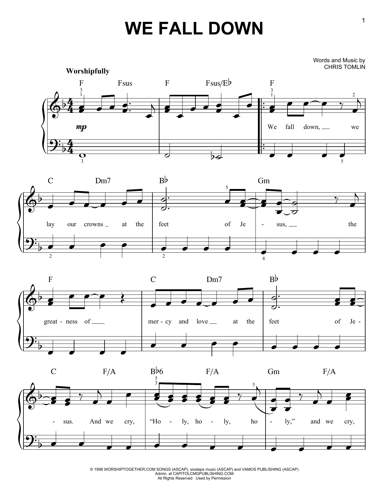 Chris Tomlin We Fall Down sheet music notes and chords. Download Printable PDF.