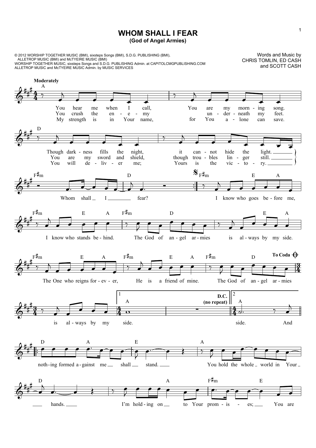 Scott Cash Whom Shall I Fear (God Of Angel Armies) sheet music notes and chords. Download Printable PDF.