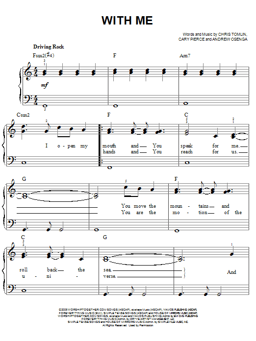 Chris Tomlin With Me sheet music notes and chords. Download Printable PDF.