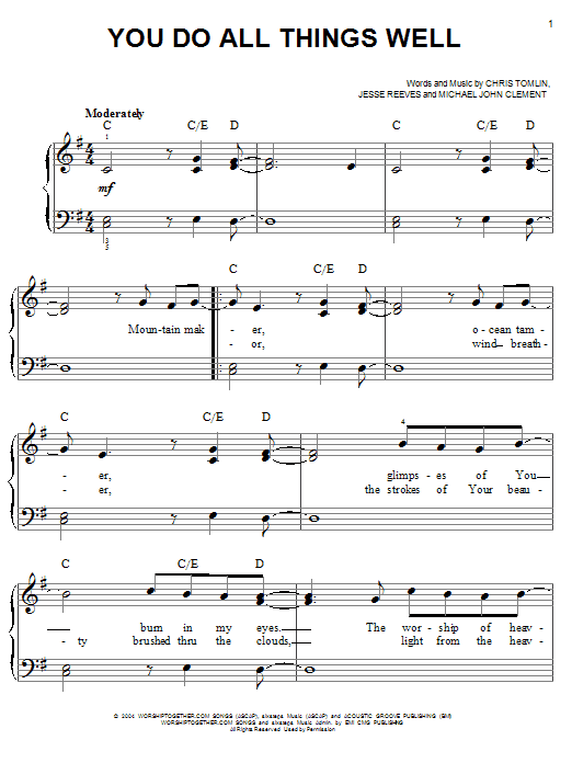 Chris Tomlin You Do All Things Well sheet music notes and chords. Download Printable PDF.