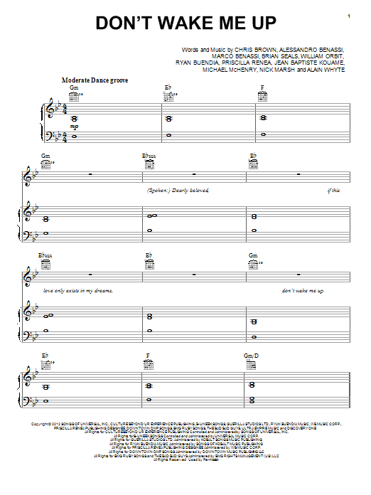 Chris Brown Don T Wake Me Up Sheet Music Pdf Notes Chords R B Score Piano Vocal Guitar Right Hand Melody Download Printable Sku 114385