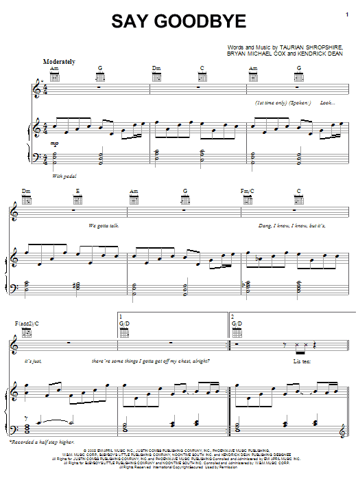 Chris Brown Say Goodbye sheet music notes and chords. Download Printable PDF.