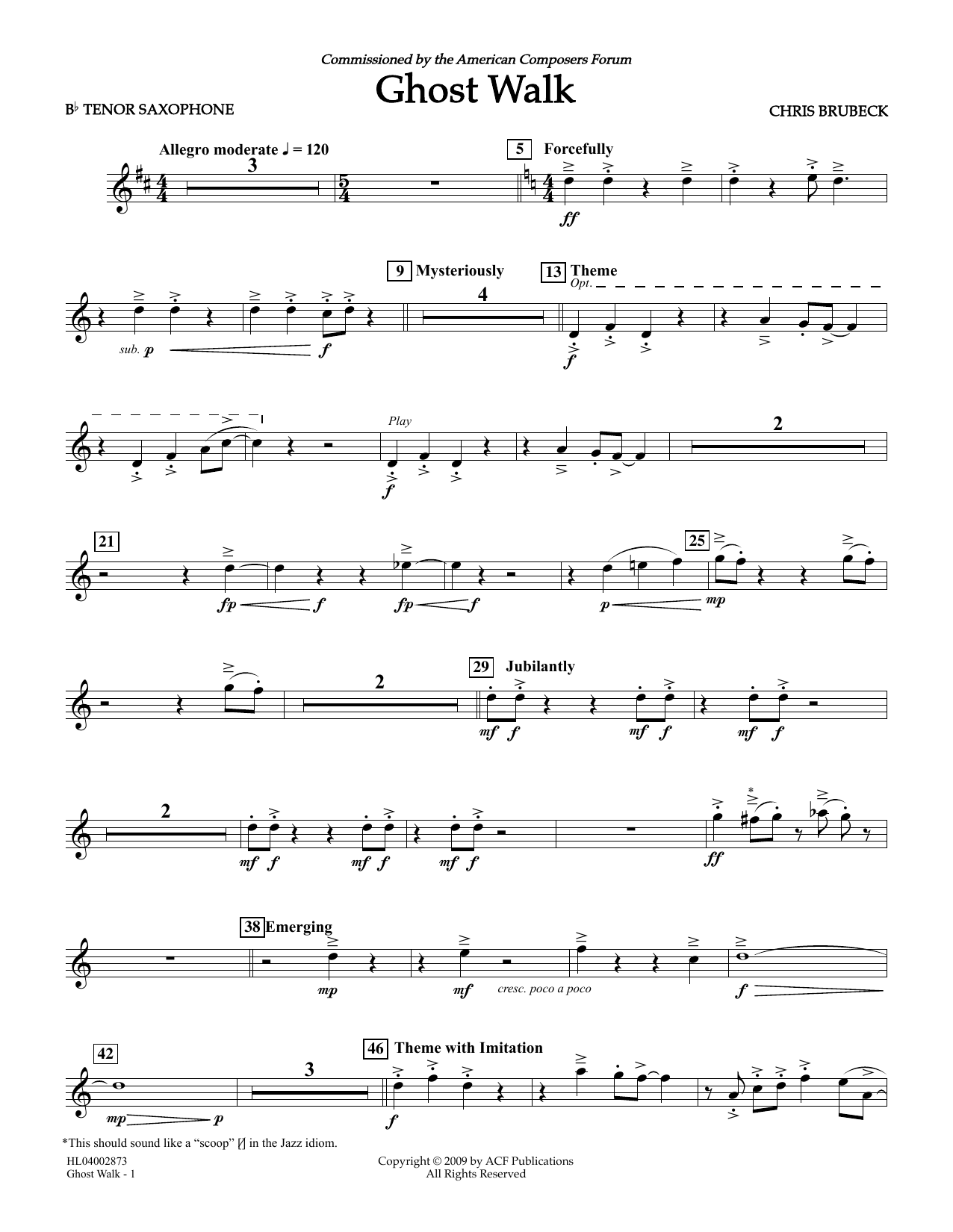 Learn to play Chris Brubeck Ghost Walk - Bb Tenor Saxophone sheet music for Concert Band in minutes. Price: 5.9900$ Chris Brubeck Ghost Walk - Bb Tenor Saxophone sheet music notes and chords arranged for Concert Band