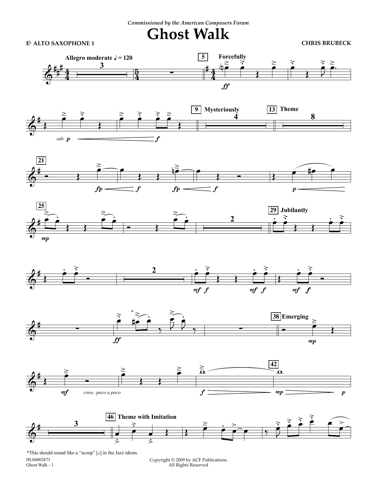 Learn to play Chris Brubeck Ghost Walk - Eb Alto Saxophone 1 sheet music for Concert Band in minutes. Price: 5.9900$ Chris Brubeck Ghost Walk - Eb Alto Saxophone 1 sheet music notes and chords arranged for Concert Band