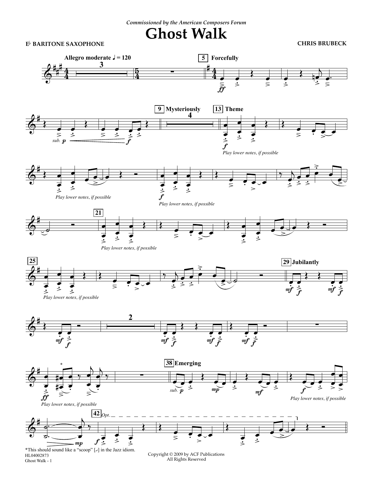 Learn to play Chris Brubeck Ghost Walk - Eb Baritone Saxophone sheet music for Concert Band in minutes. Price: 5.9900$ Chris Brubeck Ghost Walk - Eb Baritone Saxophone sheet music notes and chords arranged for Concert Band