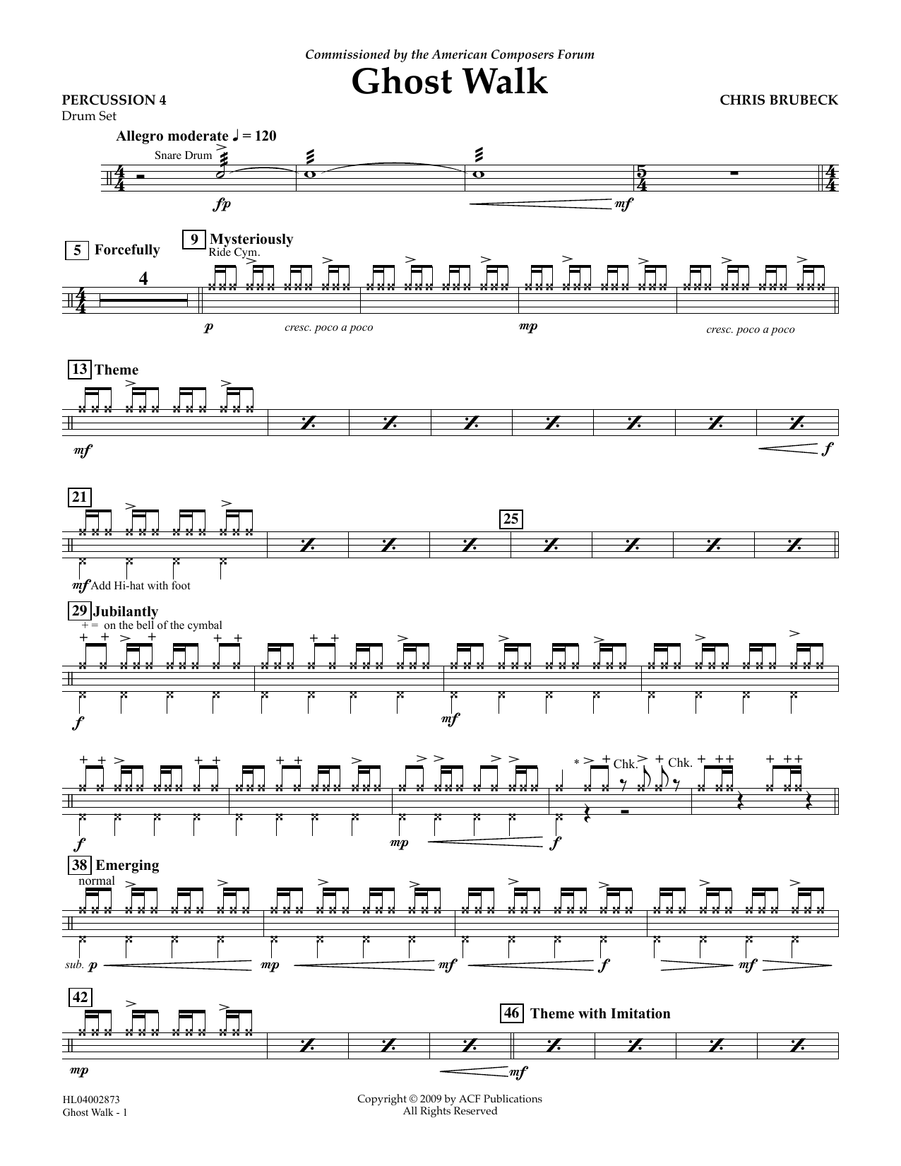 Learn to play Chris Brubeck Ghost Walk - Percussion 4 sheet music for Concert Band in minutes. Price: 5.9900$ Chris Brubeck Ghost Walk - Percussion 4 sheet music notes and chords arranged for Concert Band