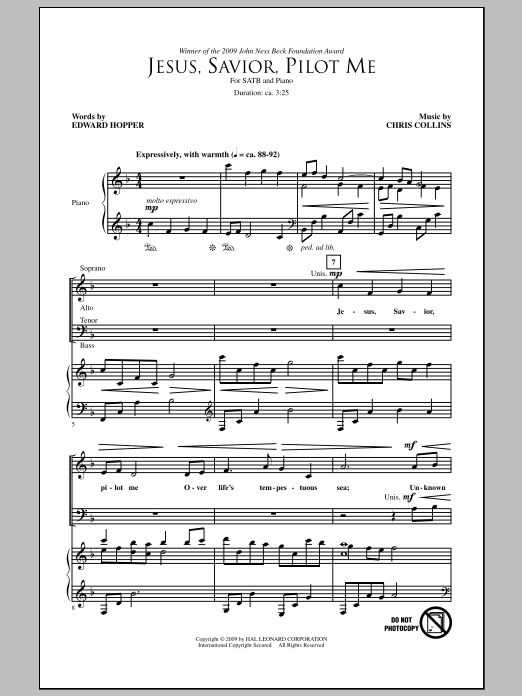 Chris Collins Jesus, Savior, Pilot Me sheet music notes and chords arranged for SATB Choir
