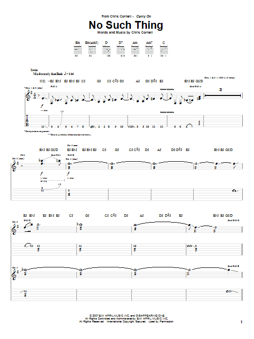 Learn to play Chris Cornell No Such Thing sheet music for Guitar Tab in minutes. Price: 7.8900$ Chris Cornell No Such Thing sheet music notes and chords arranged for Guitar Tab