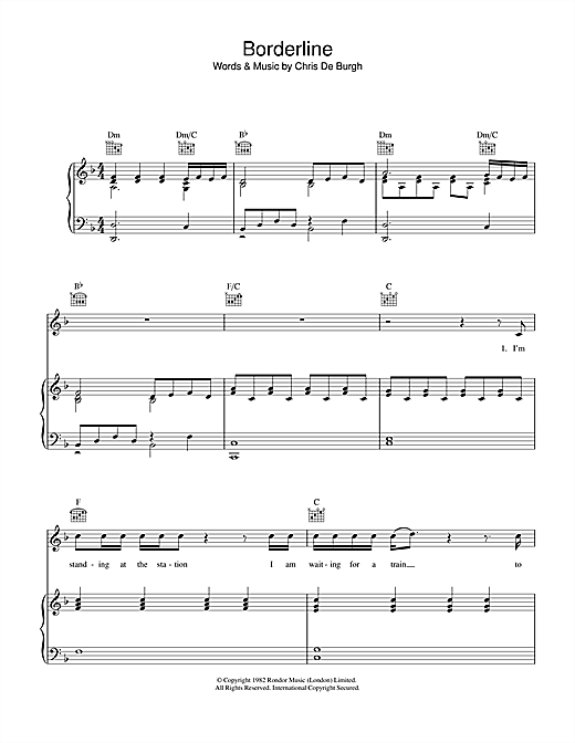 Preview Chris de Burgh Borderline Pop sheet music, notes and chords for Piano & Vocal, SKU: 45156 sheet music, piano notes, chords, guitar tabs, score, transpose, transcribe, how to play, guide, download, learn, tutorial, progression, song, artist, awards, billboard, mtv, vh1, tour, single, album, release