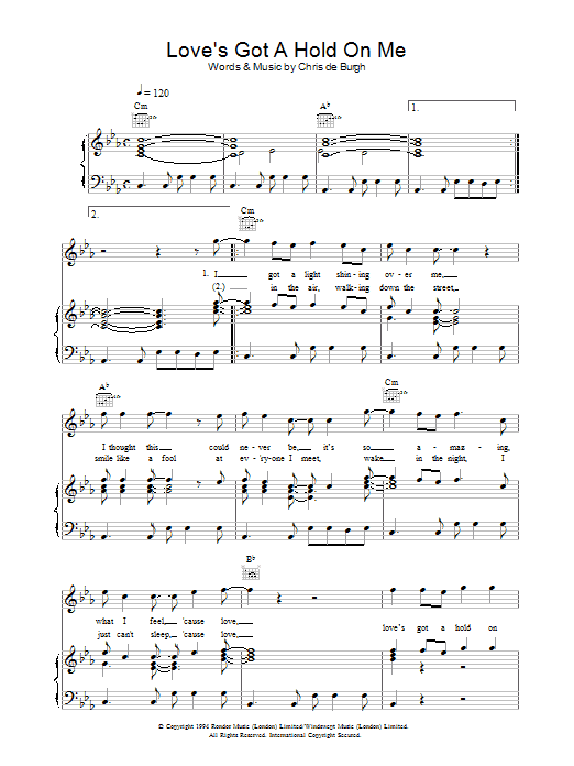 Chris de Burgh Love's Got A Hold On Me sheet music notes and chords. Download Printable PDF.