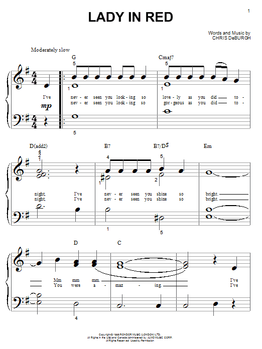 Preview Chris de Burgh The Lady In Red Pop sheet music, notes and chords for Alto Saxophone, SKU: 33450 sheet music, piano notes, chords, guitar tabs, score, transpose, transcribe, how to play, guide, download, learn, tutorial, progression, song, artist, awards, billboard, mtv, vh1, tour, single, album, release