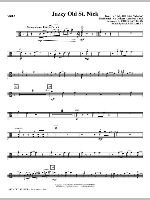 Learn to play Chris Eastburn Jazzy Old St. Nick - Viola sheet music for Choir Instrumental Pak in minutes. Chris Eastburn Jazzy Old St. Nick - Viola sheet music notes and chords. Download Printable PDF.