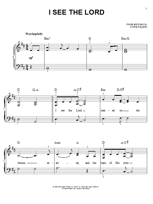 Chris Falson I See The Lord sheet music notes and chords arranged for Easy Piano