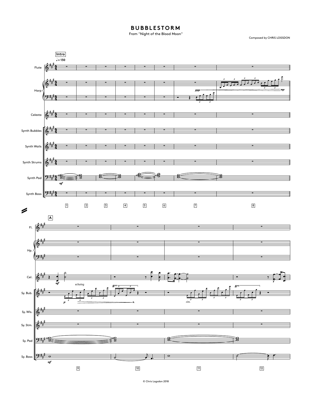 Learn to play Chris Logsdon Bubblestorm (from Night of the Blood Moon) - Full Score sheet music for Performance Ensemble in minutes. Price: 44.9900$ Chris Logsdon Bubblestorm (from Night of the Blood Moon) - Full Score sheet music notes and chords arranged for Performance Ensemble
