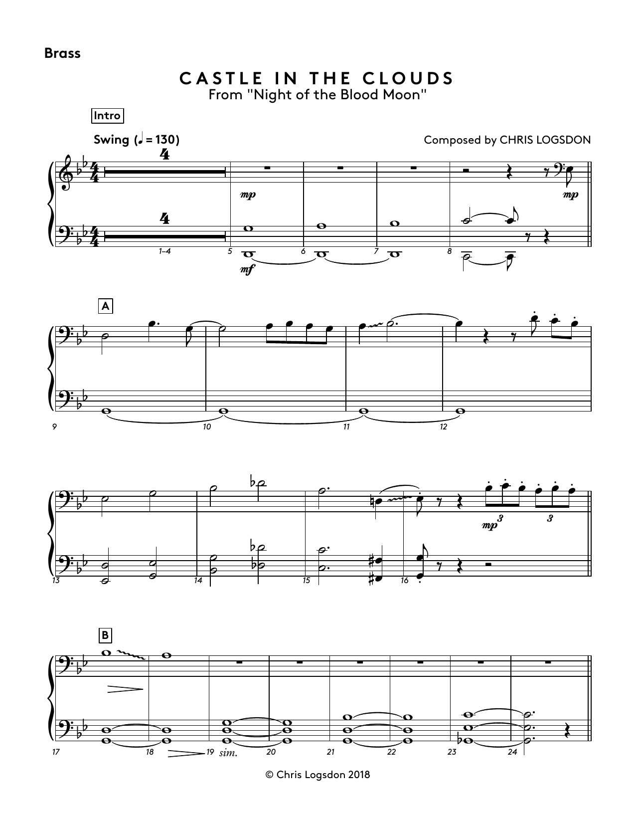 Learn to play Chris Logsdon Castle In The Clouds (from Night of the Blood Moon) - Brass sheet music for Performance Ensemble in minutes. Price: 44.9900$ Chris Logsdon Castle In The Clouds (from Night of the Blood Moon) - Brass sheet music notes and chords arranged for Performance Ensemble