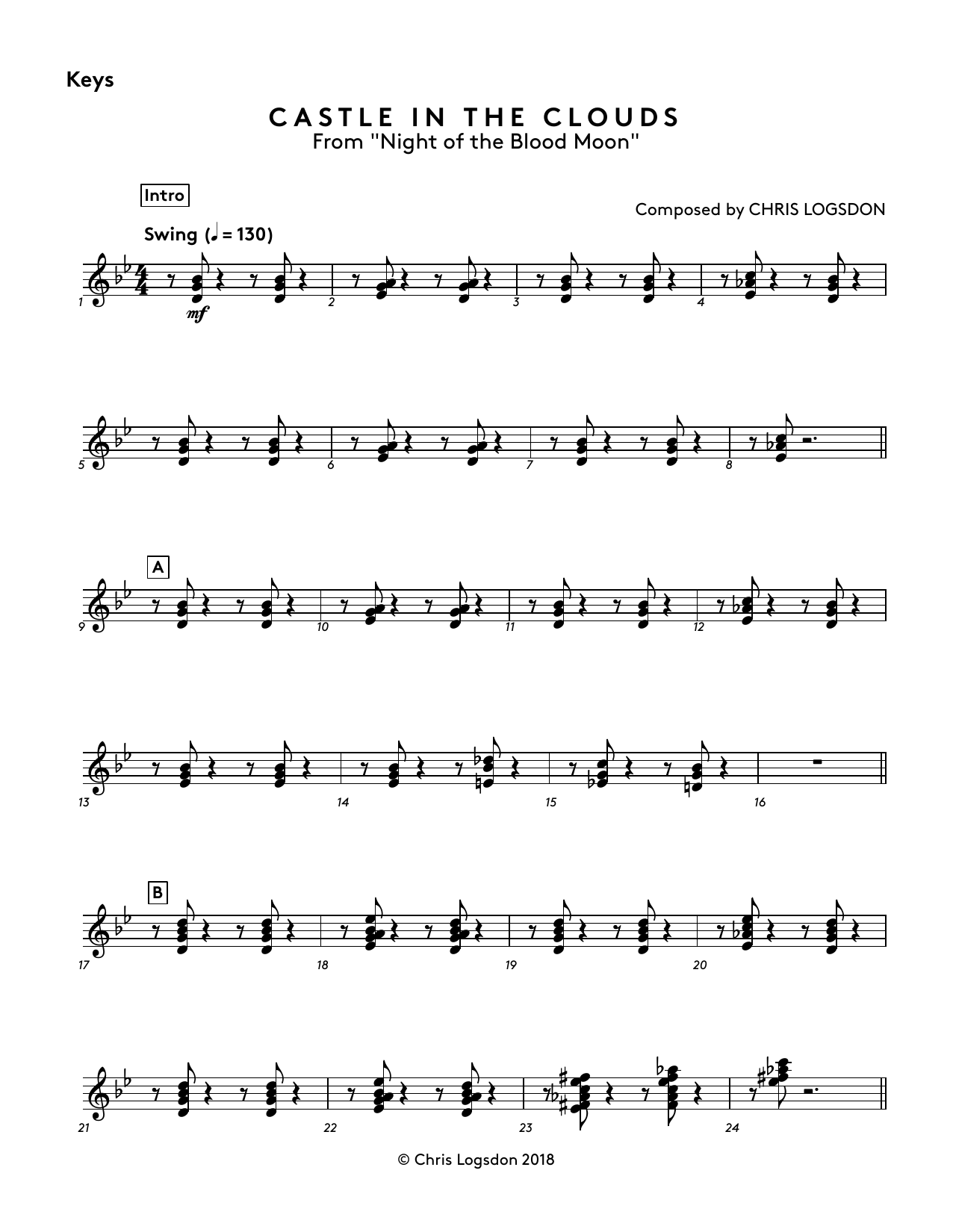 Learn to play Chris Logsdon Castle In The Clouds (from Night of the Blood Moon) - Keys sheet music for Performance Ensemble in minutes. Price: 44.9900$ Chris Logsdon Castle In The Clouds (from Night of the Blood Moon) - Keys sheet music notes and chords arranged for Performance Ensemble
