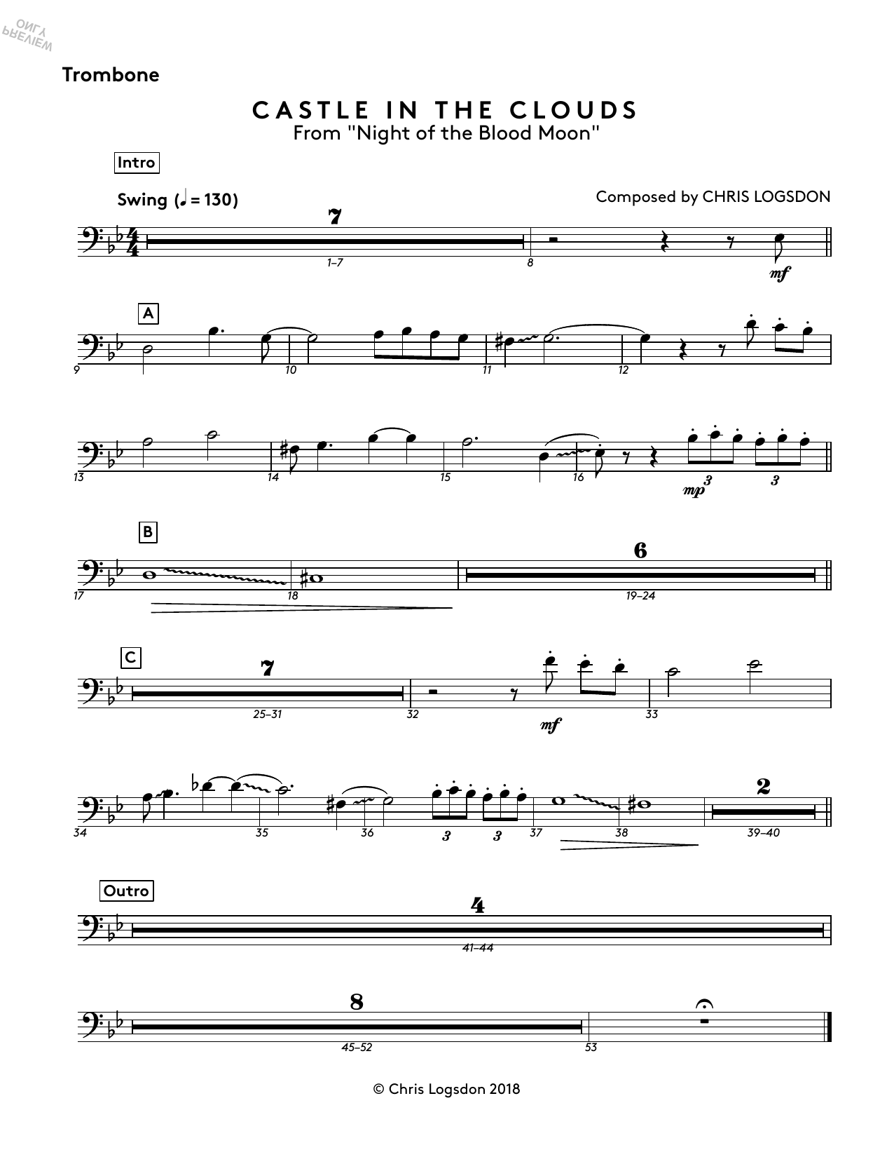 Chris Logsdon Castle In The Clouds (from Night of the Blood Moon) - Trombone sheet music notes and chords. Download Printable PDF.