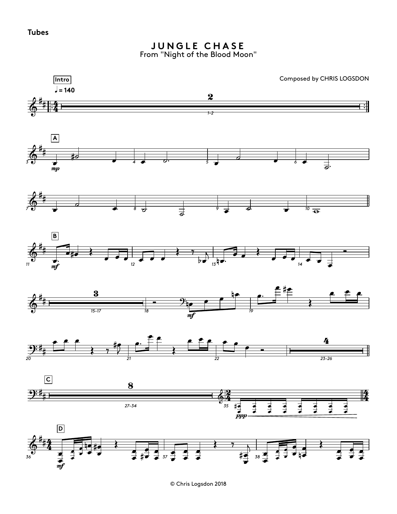 Chris Logsdon Jungle Chase (from Night of the Blood Moon) - Tubes sheet music notes and chords. Download Printable PDF.