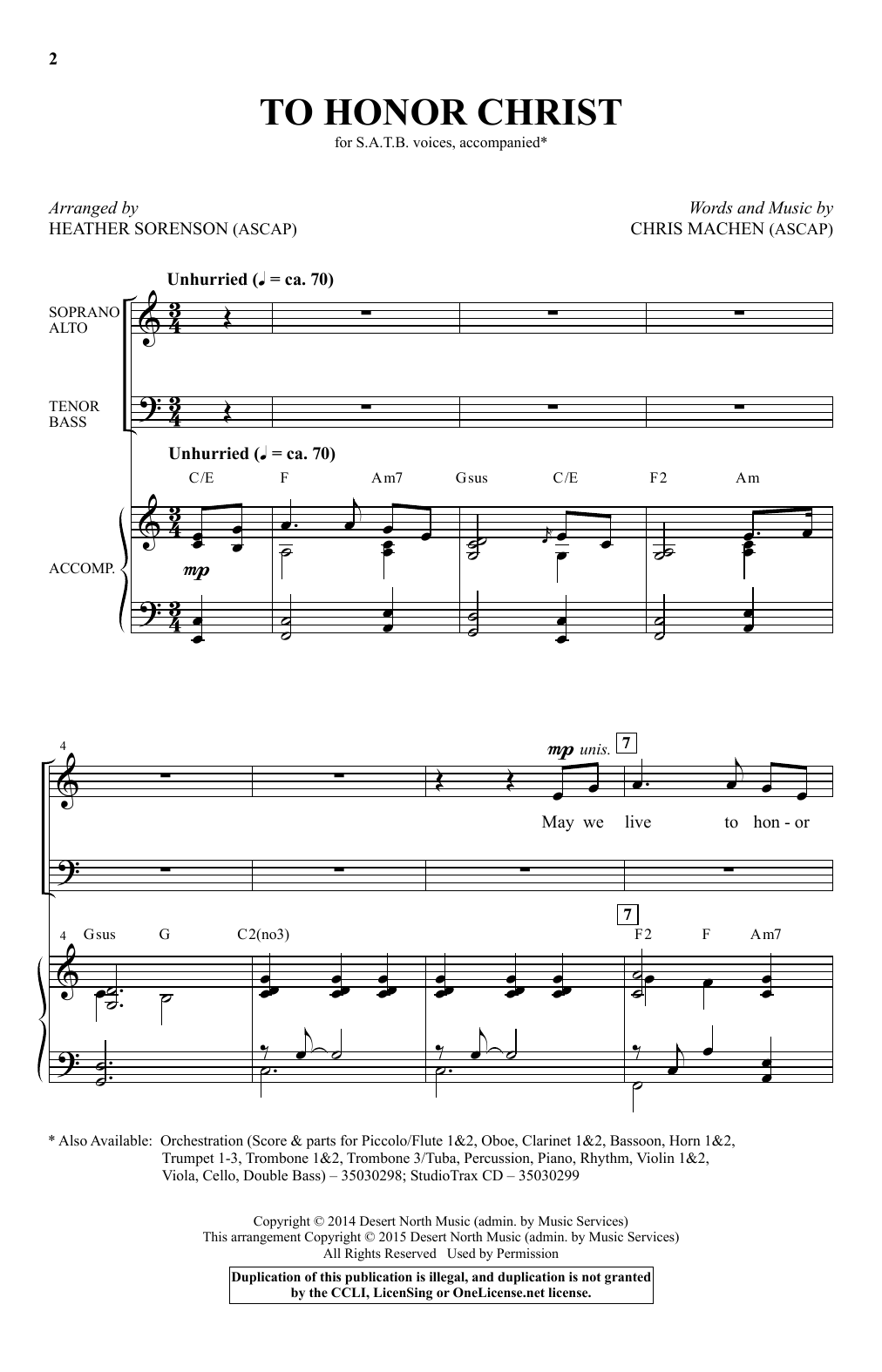 Learn to play Chris Machen To Honor Christ (arr. Heather Sorenson) sheet music for SATB Choir in minutes. Chris Machen To Honor Christ (arr. Heather Sorenson) sheet music notes and chords