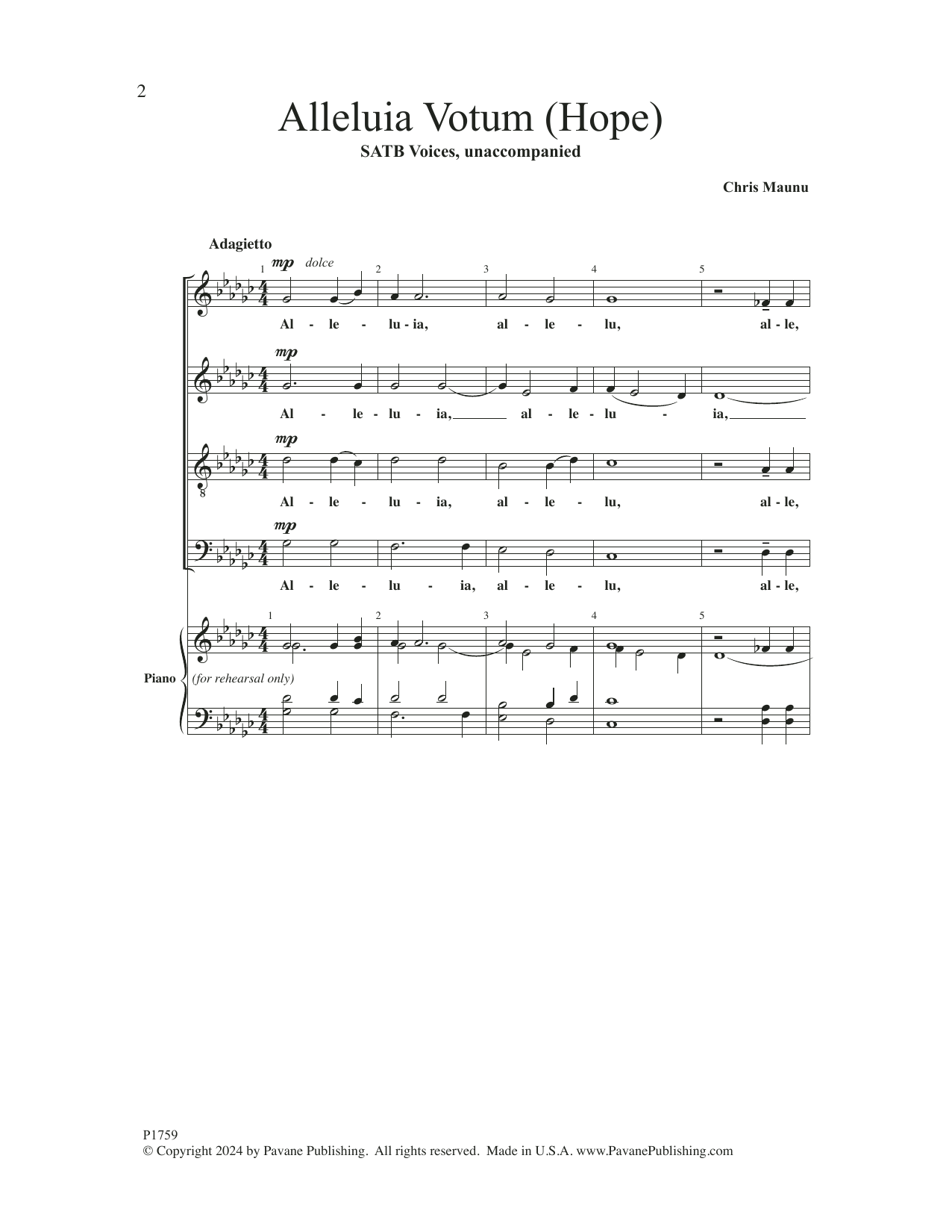 Chris Maunu Alleluia Votum sheet music notes and chords. Download Printable PDF.