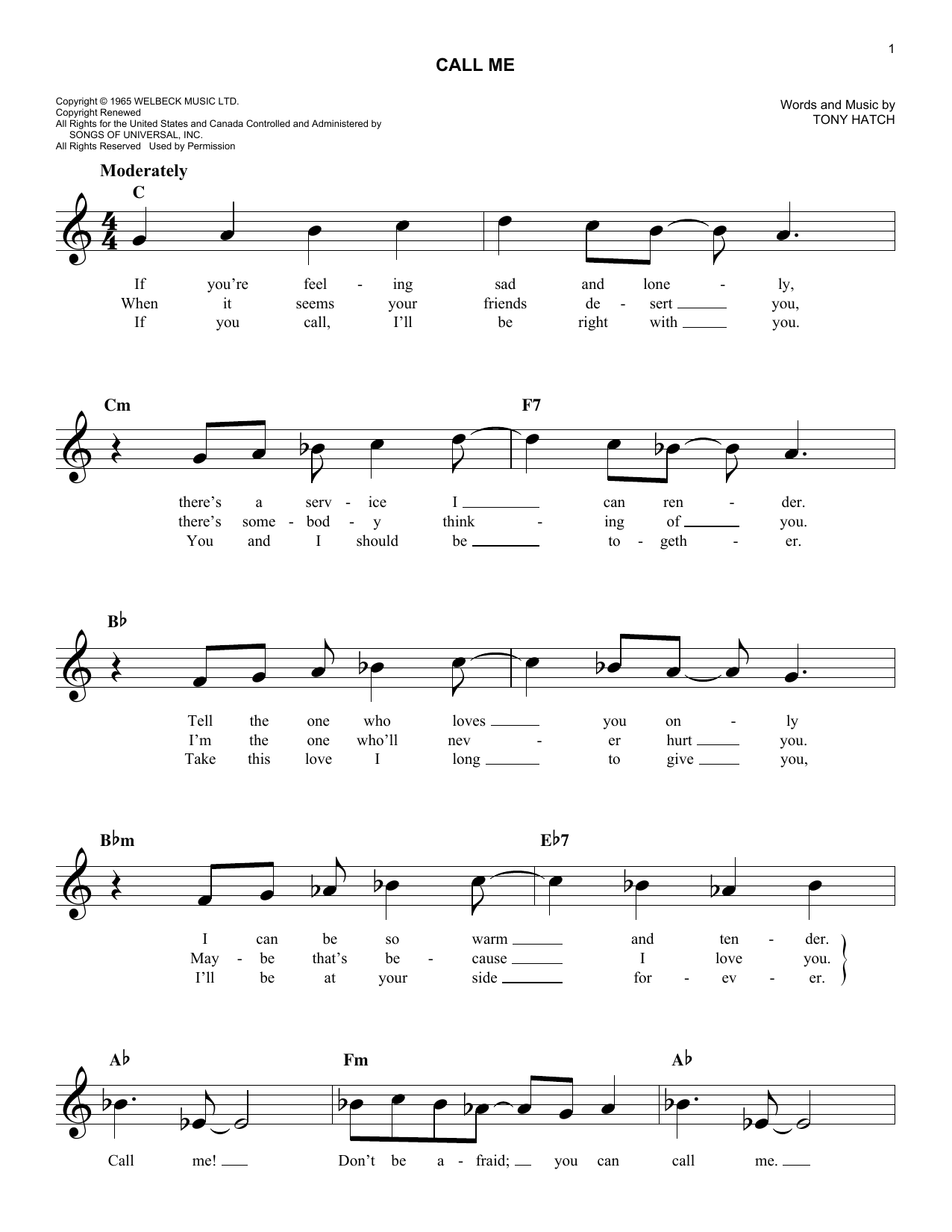 California Chris Montez Call Me sheet music notes and chords. Download Printable PDF.