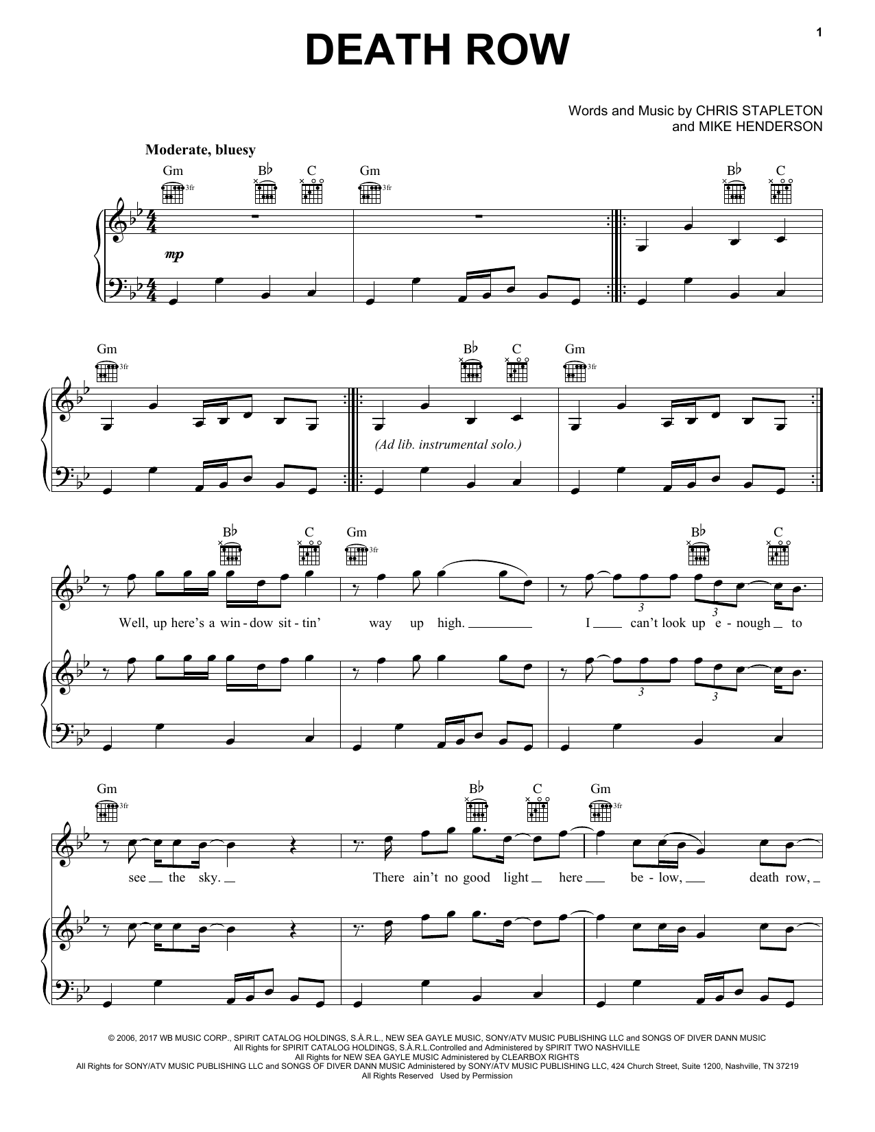 Chris Stapleton Death Row sheet music notes and chords. Download Printable PDF.