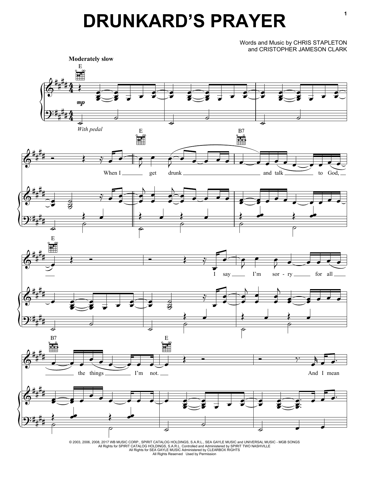 Chris Stapleton Drunkard's Prayer sheet music notes and chords. Download Printable PDF.