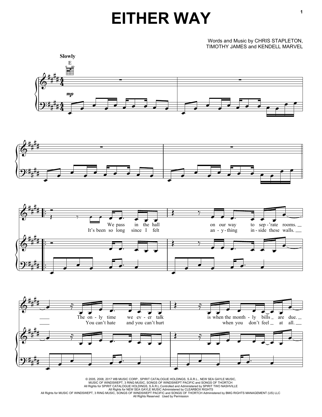 Chris Stapleton Either Way sheet music notes and chords. Download Printable PDF.