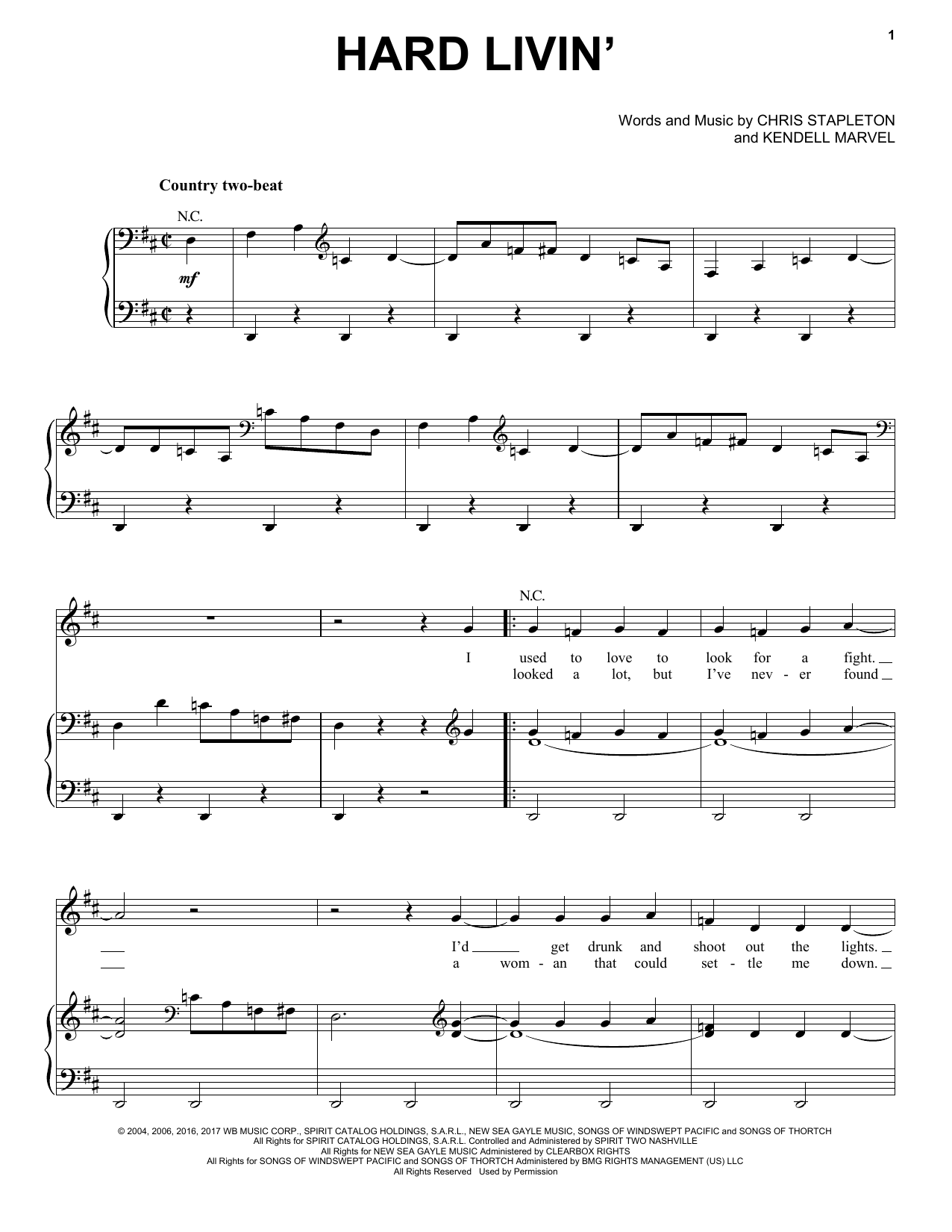 Chris Stapleton Hard Livin' sheet music notes and chords. Download Printable PDF.