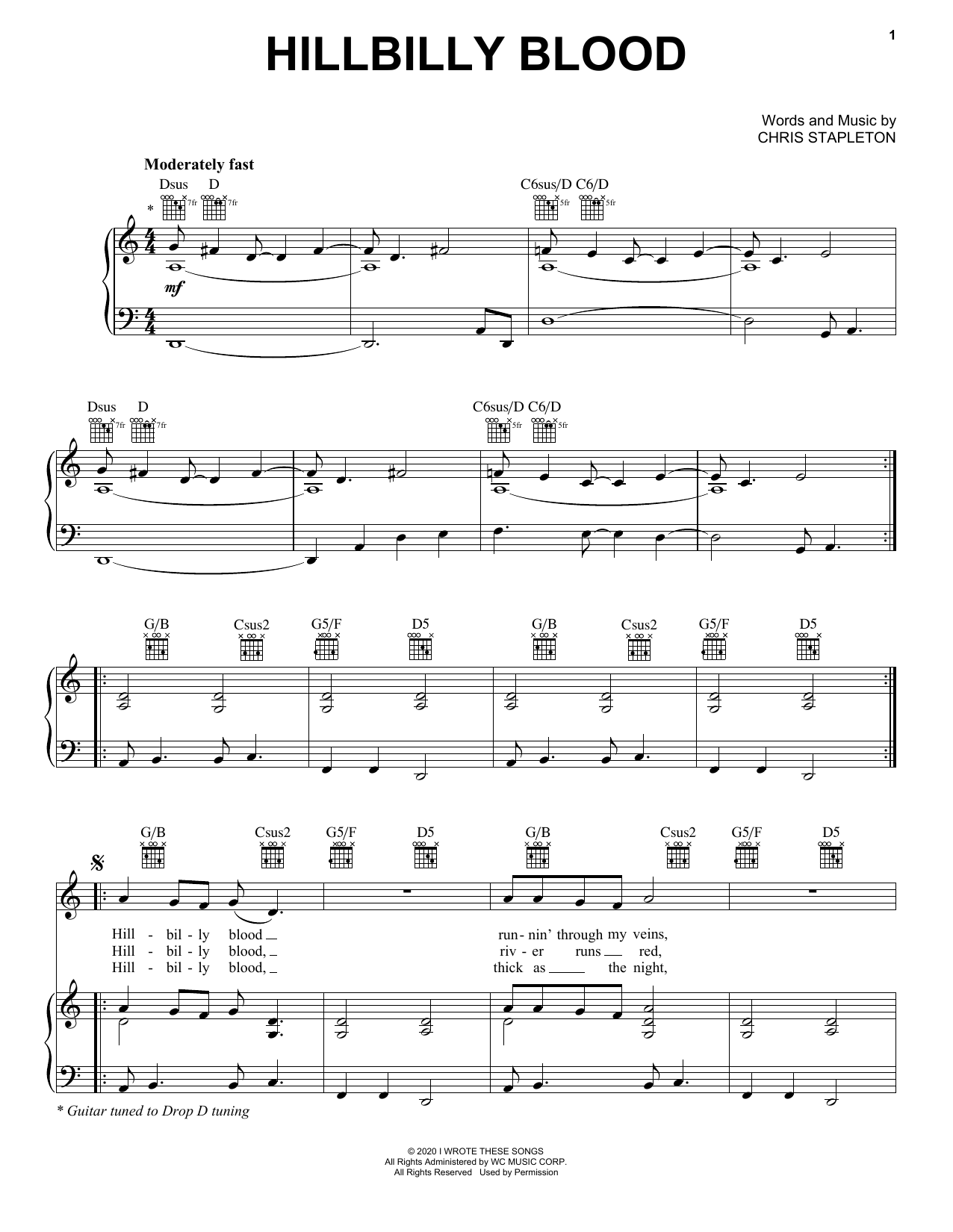 Chris Stapleton Hillbilly Blood sheet music notes and chords. Download Printable PDF.