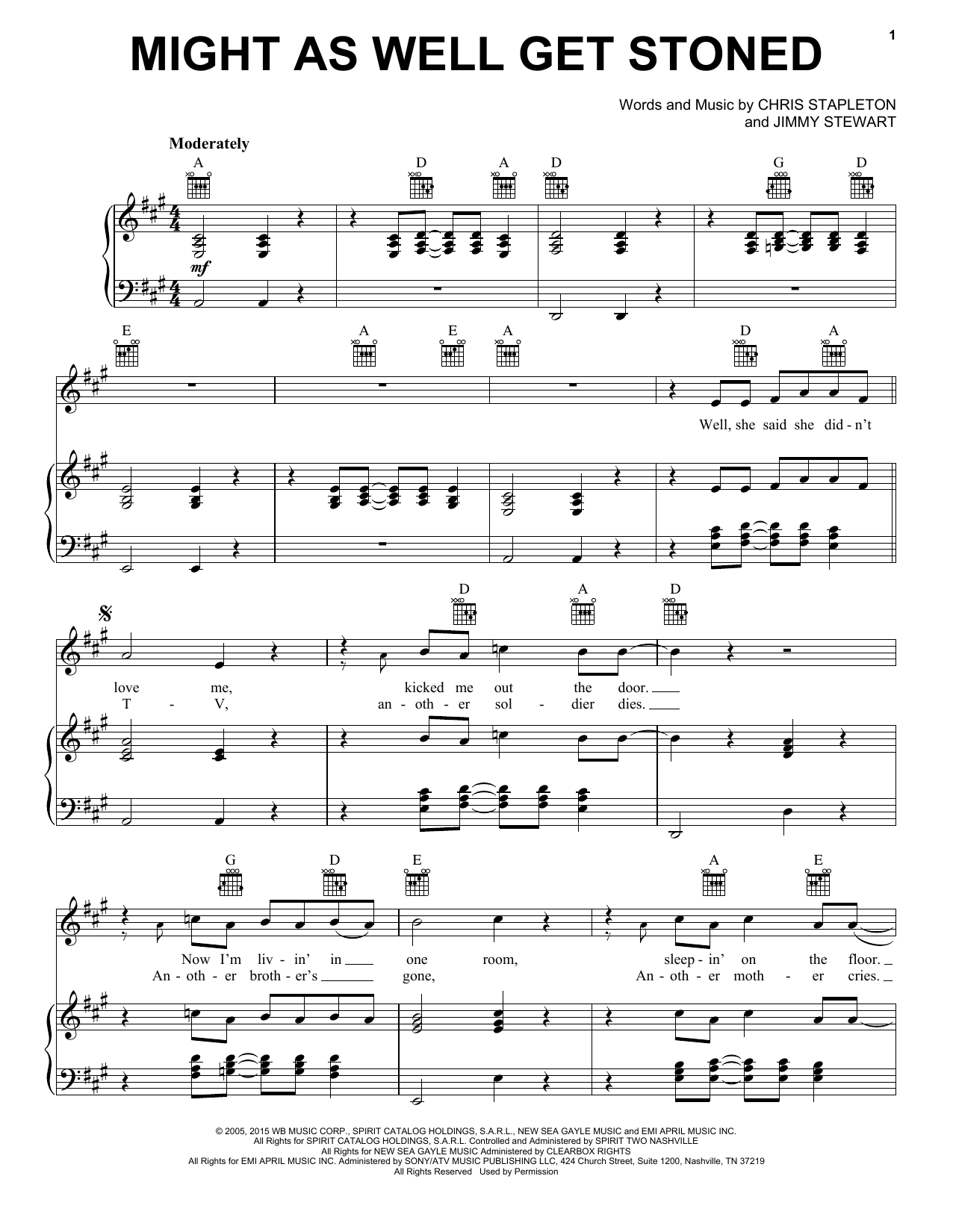 Learn to play Chris Stapleton Might As Well Get Stoned sheet music for Piano, Vocal & Guitar (Right-Hand Melody) in minutes. Chris Stapleton Might As Well Get Stoned sheet music notes and chords. Download Printable PDF.