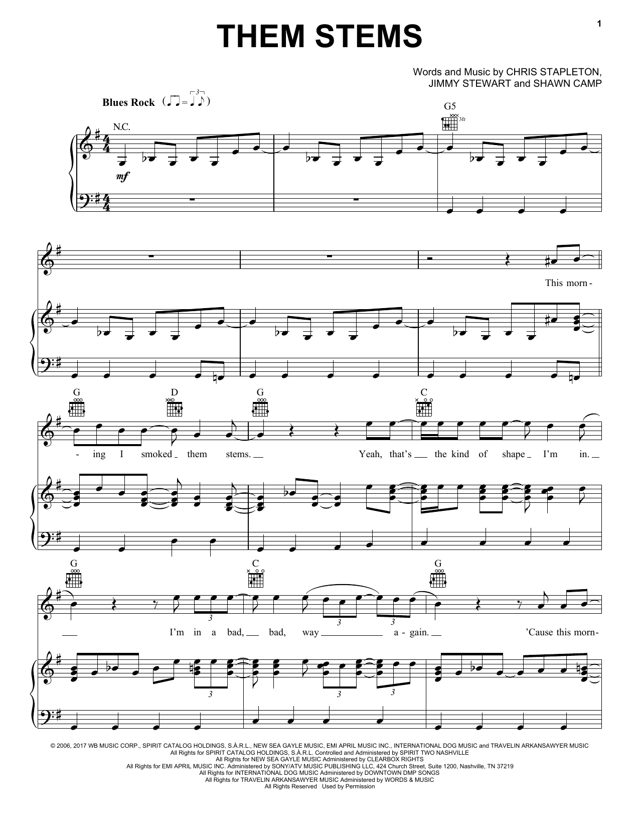 Chris Stapleton Them Stems sheet music notes and chords. Download Printable PDF.