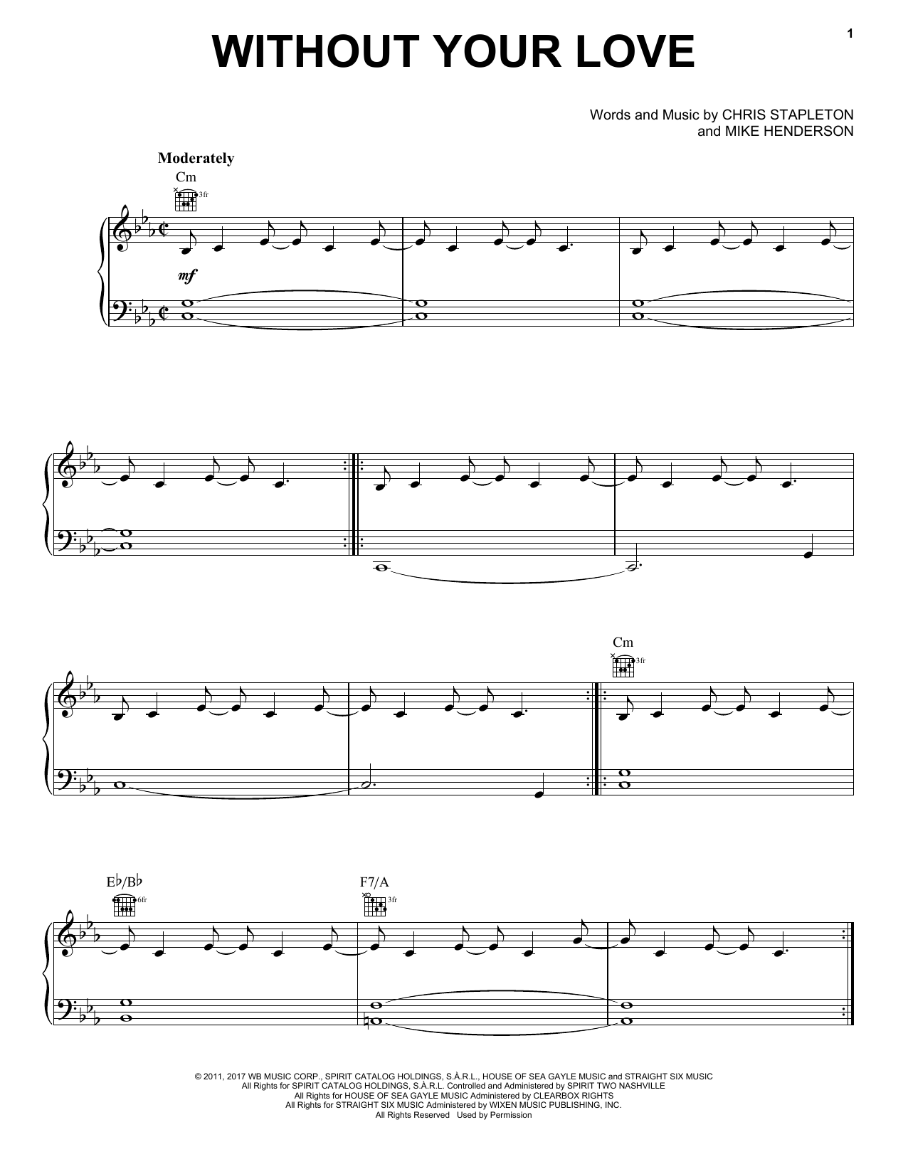 Chris Stapleton Without Your Love sheet music notes and chords. Download Printable PDF.