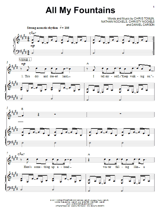 Chris Tomlin All My Fountains sheet music notes and chords. Download Printable PDF.